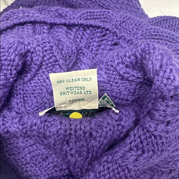 Aran Crafts Cardigan Sweater 100% Merino Wool Knit Button Down Purple Medium - Picture 8 of 9